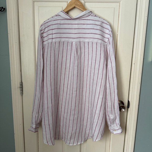 NWT Gap 100% Linen Boyfriend Shirt XL Tall Button Down Pinstripe Oversized - Picture 12 of 13